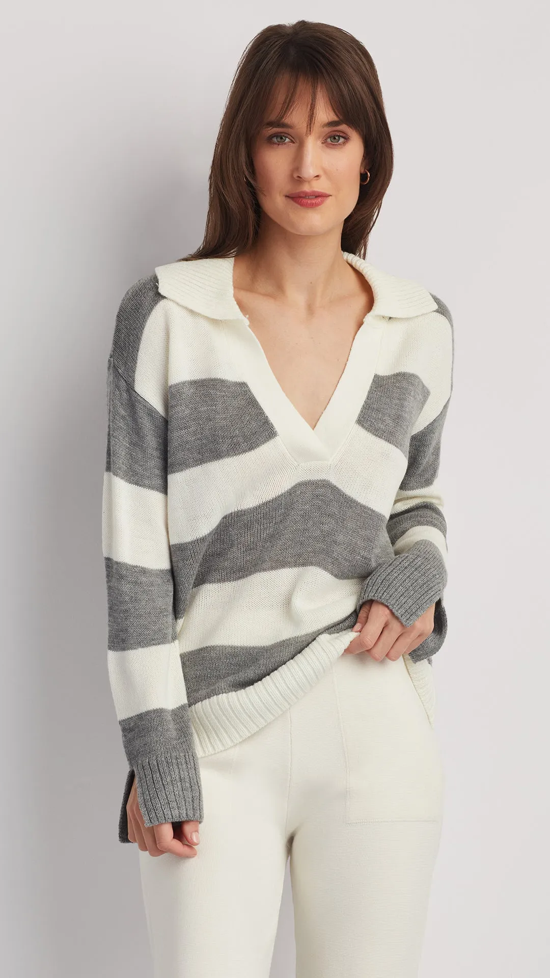 ADDISON OPEN-NECK POLO SWEATER