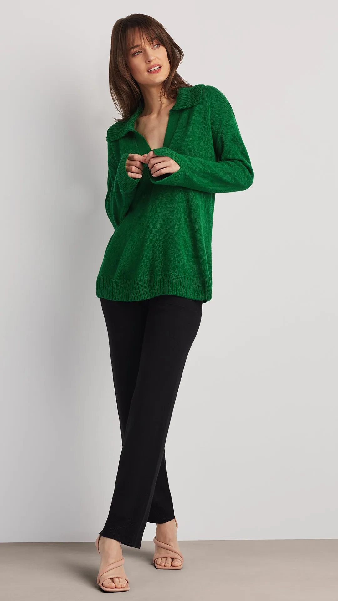 ADDISON OPEN-NECK POLO SWEATER