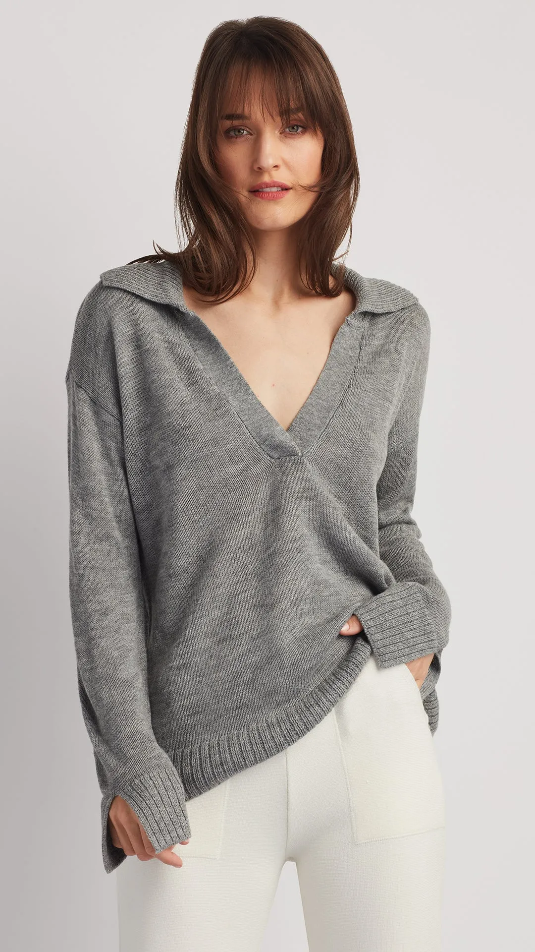 ADDISON OPEN-NECK POLO SWEATER