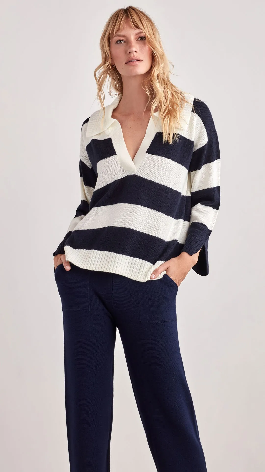 ADDISON OPEN-NECK POLO SWEATER