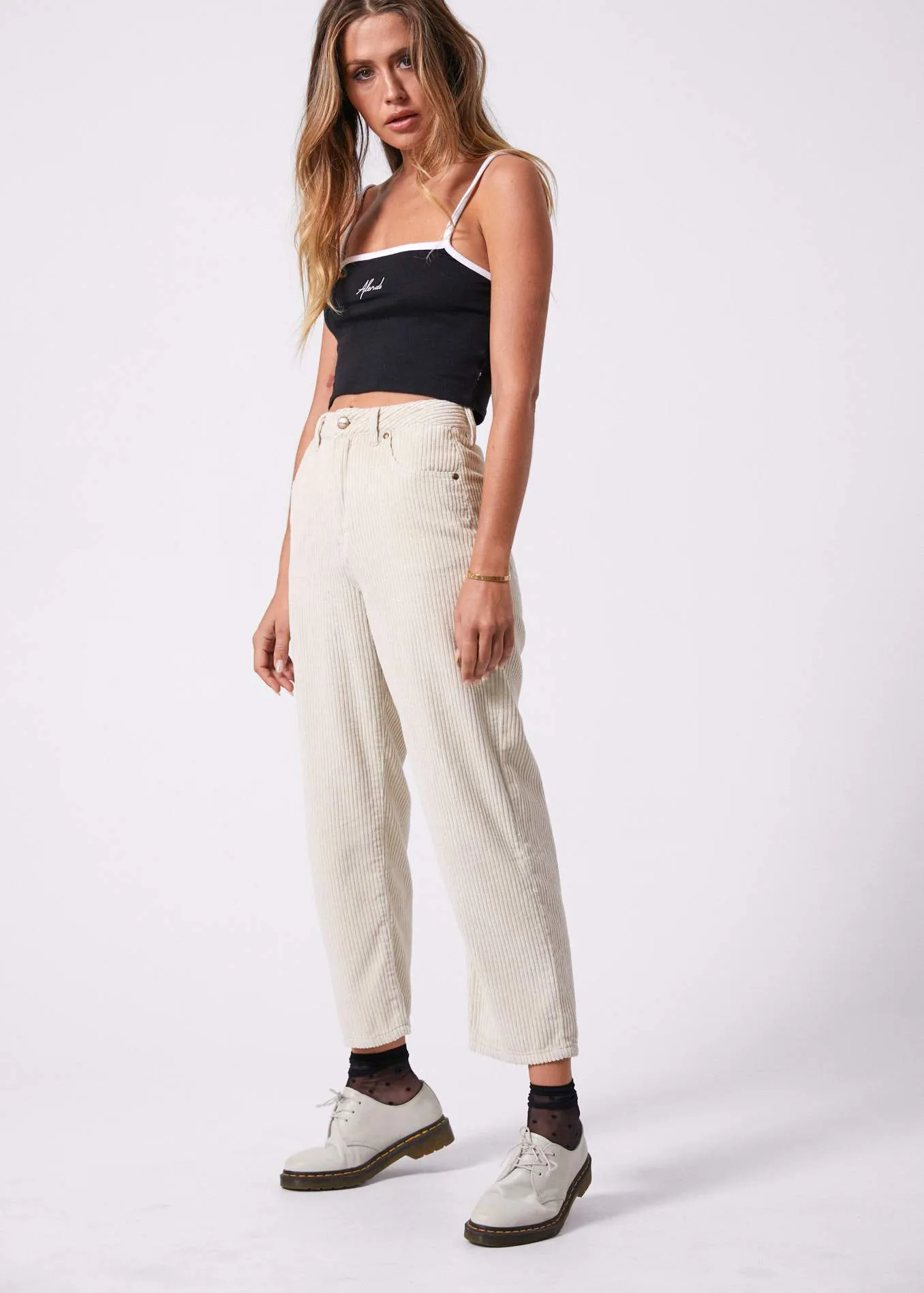 Afends Womens Shelby - Corduroy High Waist Wide Leg Pants - Macadamia