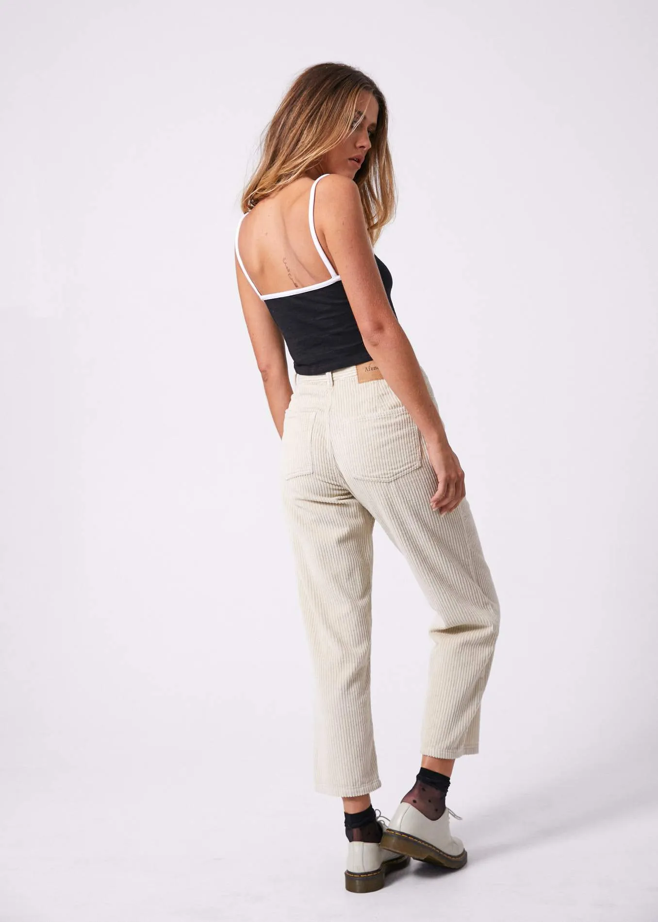 Afends Womens Shelby - Corduroy High Waist Wide Leg Pants - Macadamia