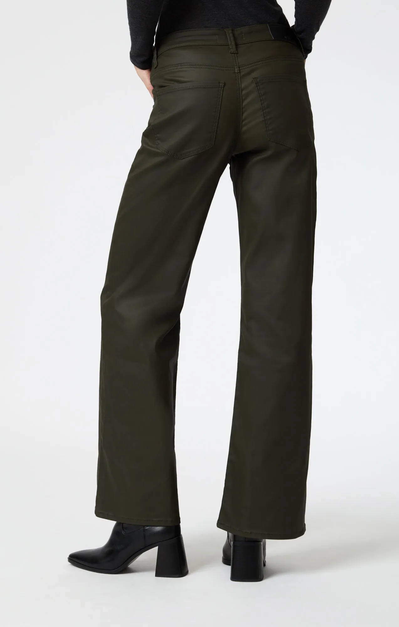 ALENA WIDE LEG IN DARK OLIVE COATED