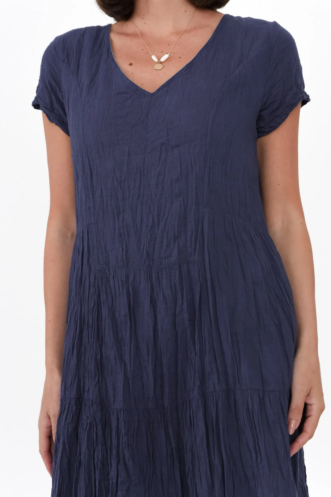 Carmen Navy Crinkle Cotton Dress