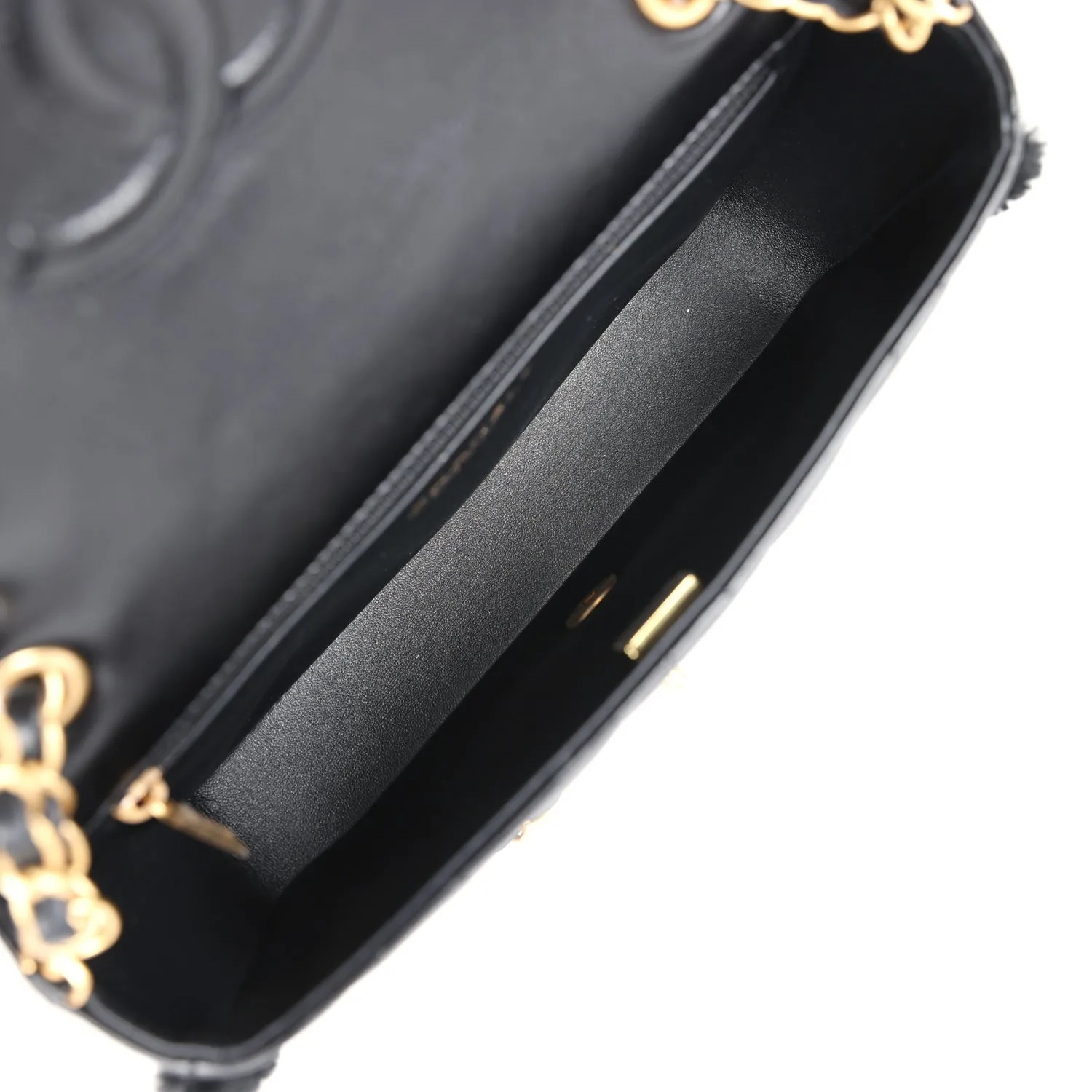 Chanel Medium Shearling Flap Bag Black Lambskin Brushed Gold Hardware