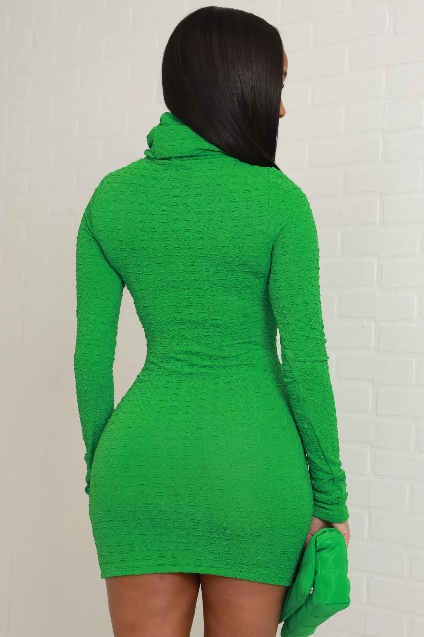 Class Act Textured Turtleneck Mini Dress - Kelly Green