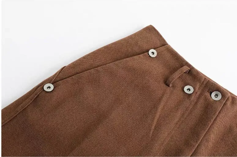 Classic Metal Shank Buttons Pants 经典工字扣铆钉阔腿裤 - Caramel