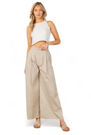 Cotton Wide Leg Pants with Side Pockets