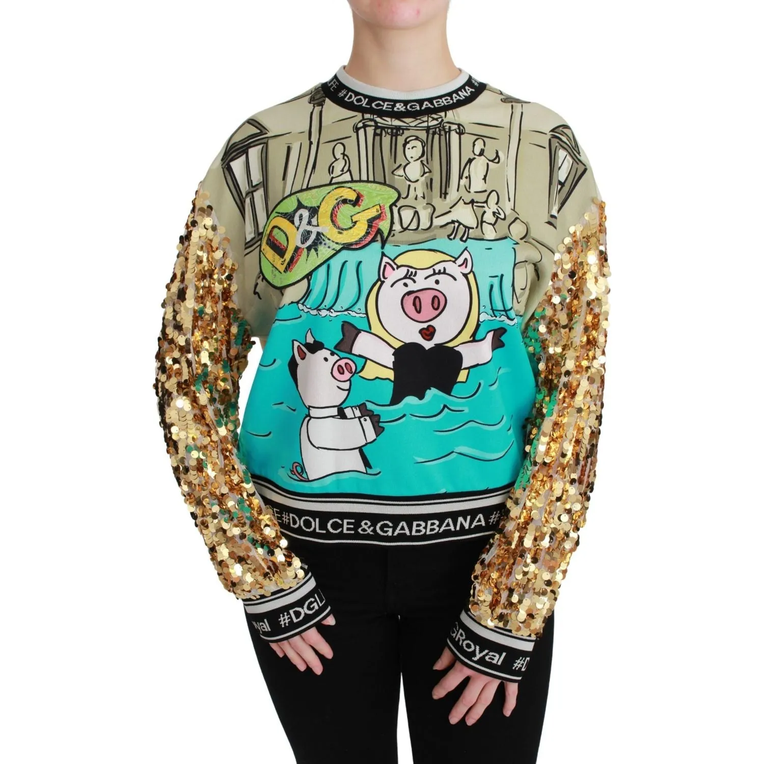 Dolce & Gabbana Chic Multicolor Motive Sequined Sweater