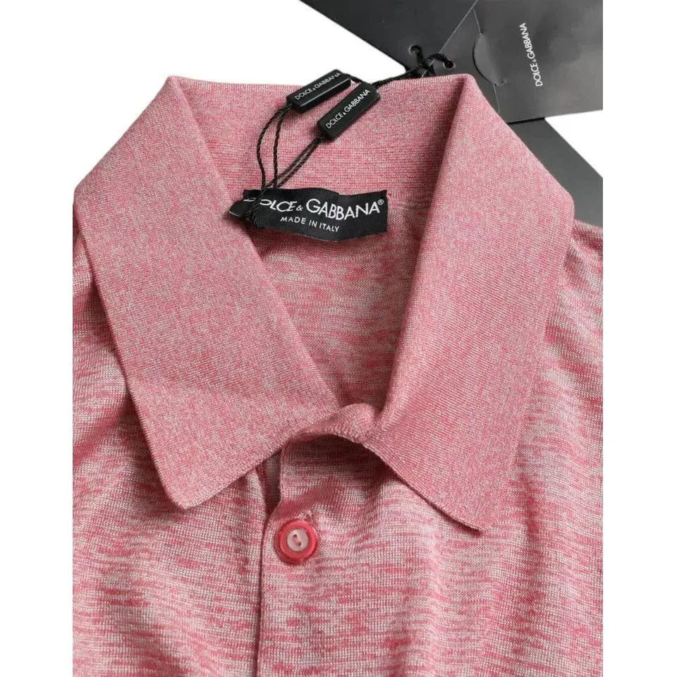 Dolce & Gabbana Pink Polyester Collared Men Pullover Sweater