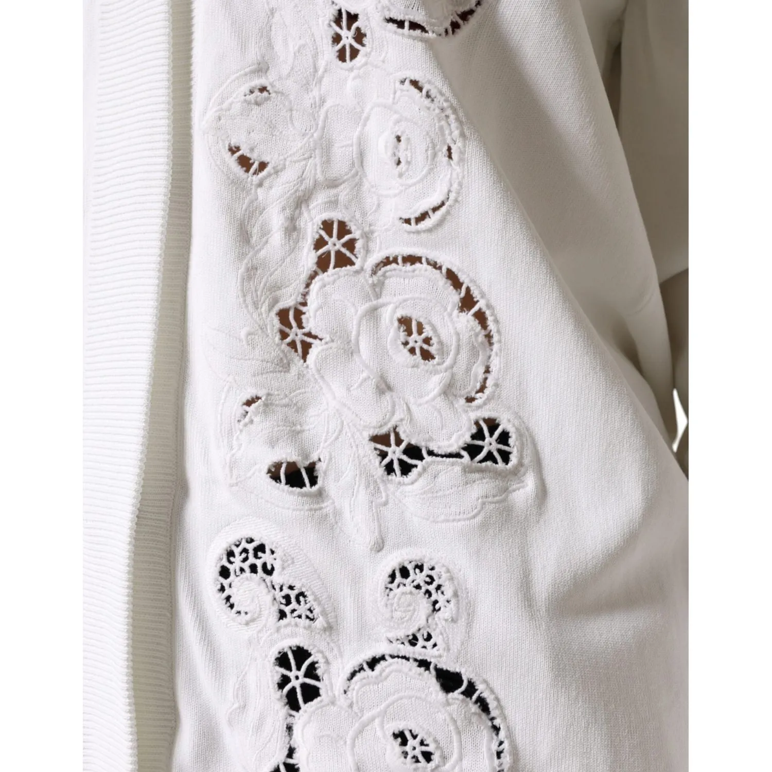 Dolce & Gabbana White Viscose Floral Cut Out Cardigan Sweater