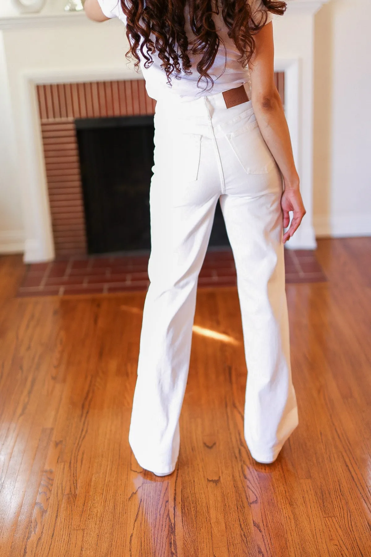 Explore More Collection - Above & Beyond White Braided Waist Wide Leg Jeans