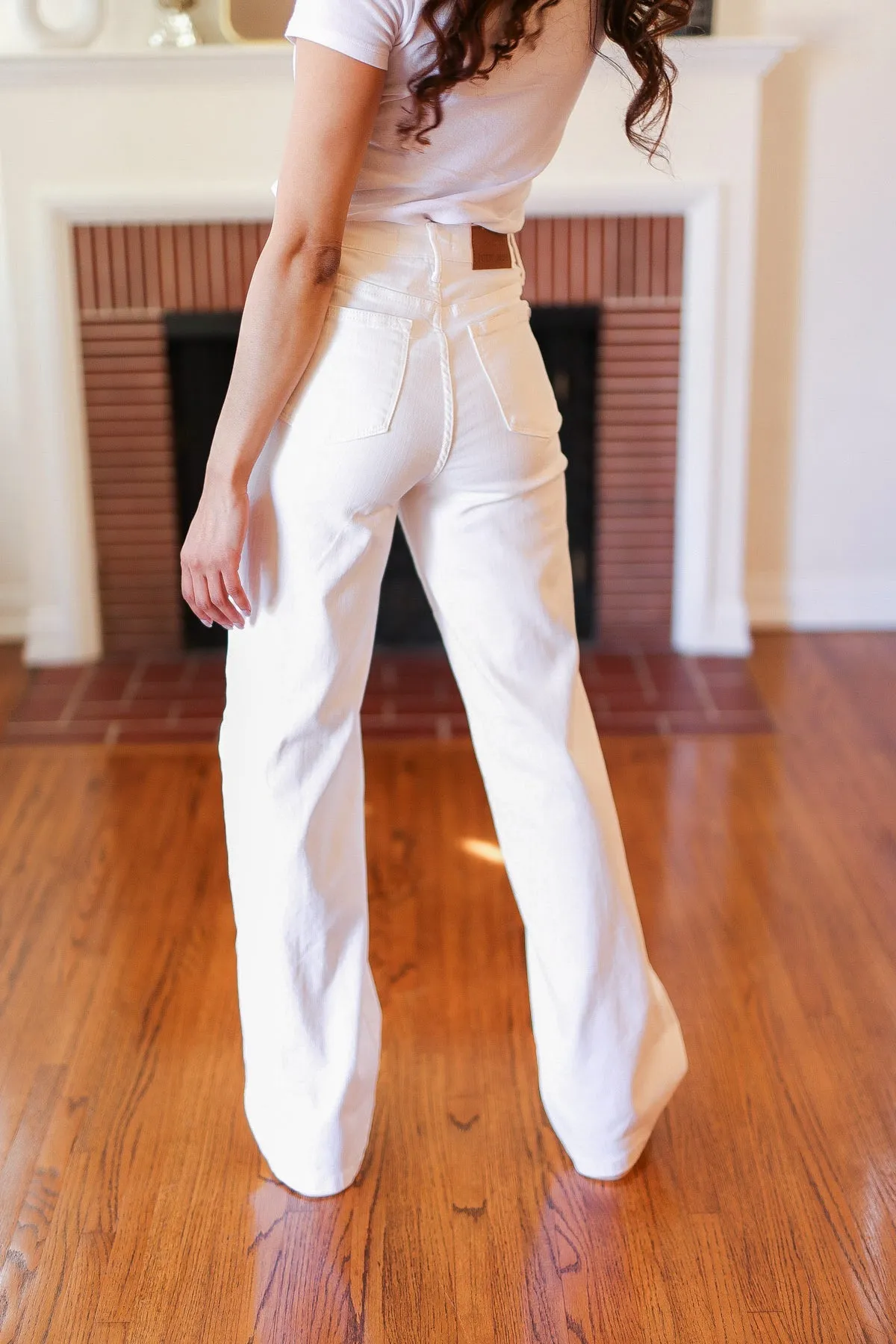 Explore More Collection - Above & Beyond White Braided Waist Wide Leg Jeans