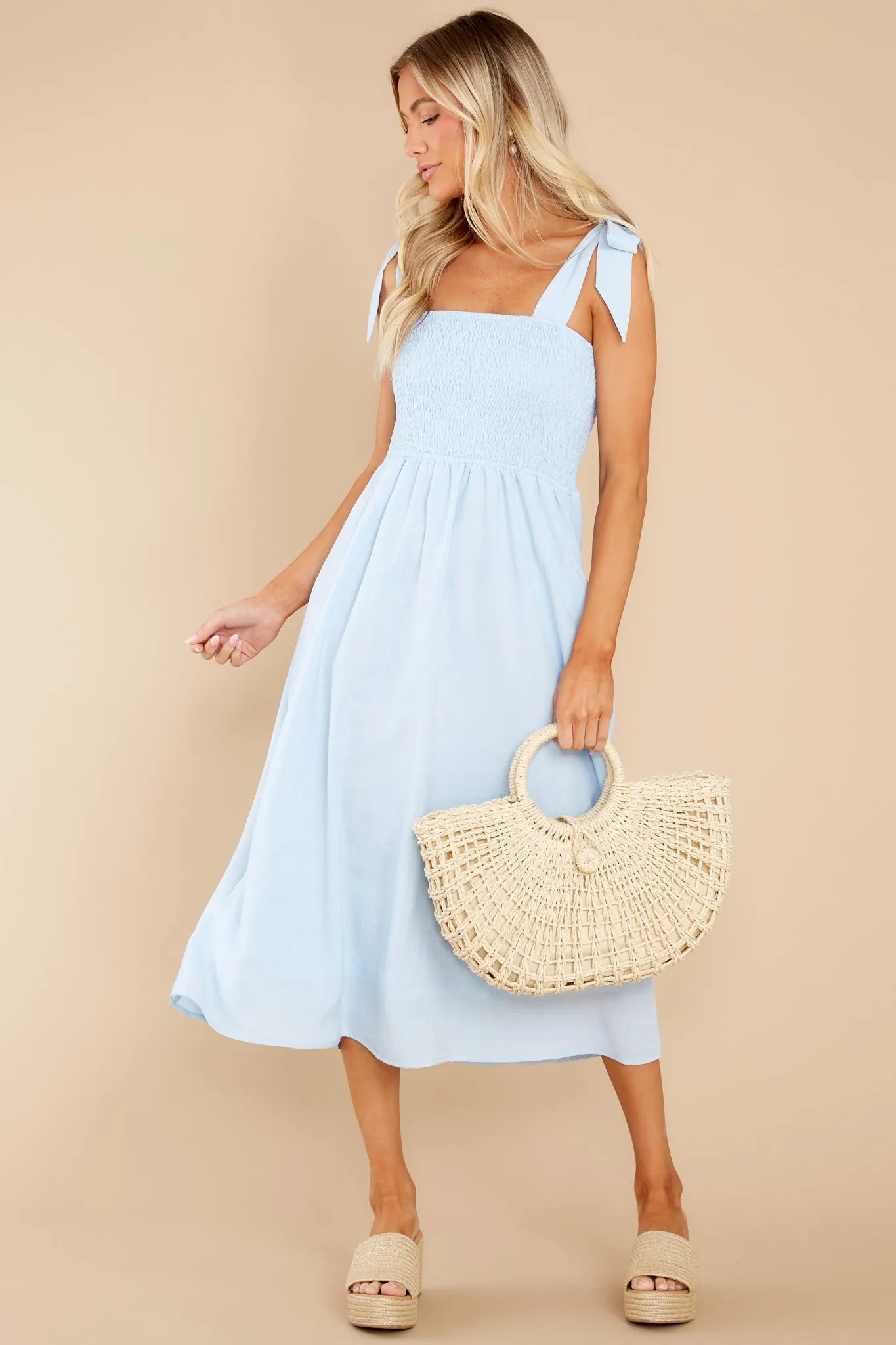 Falling For You Again Light Blue Midi Dress