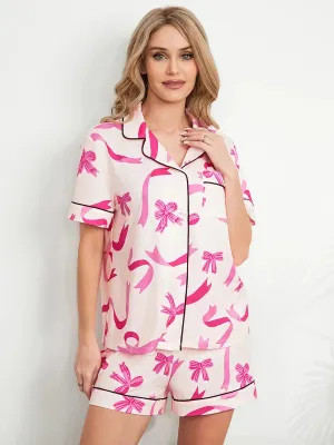 Floral Matching Short Sleeve Lounge Shirts Shorts Set Y2k Pajamas