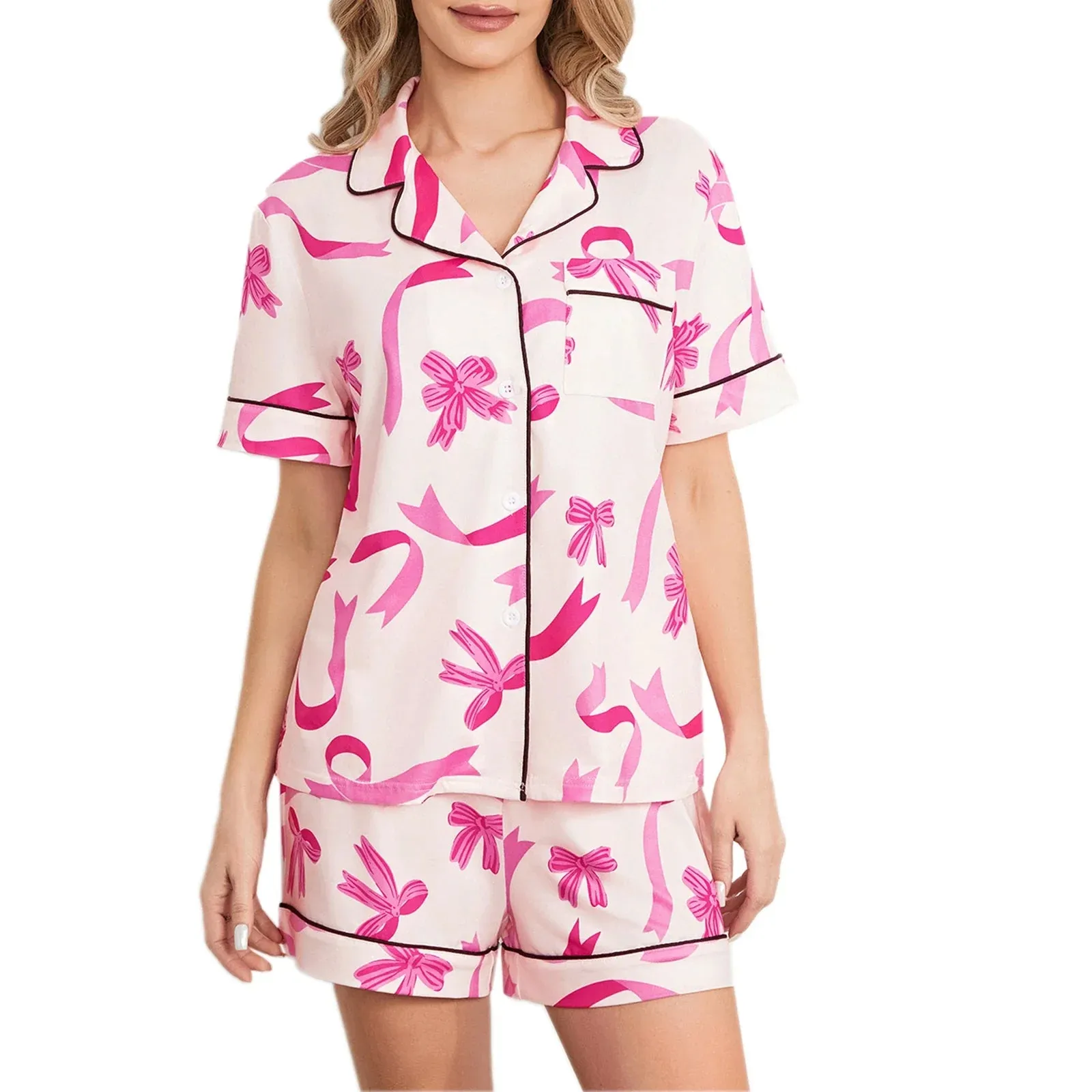 Floral Matching Short Sleeve Lounge Shirts Shorts Set Y2k Pajamas