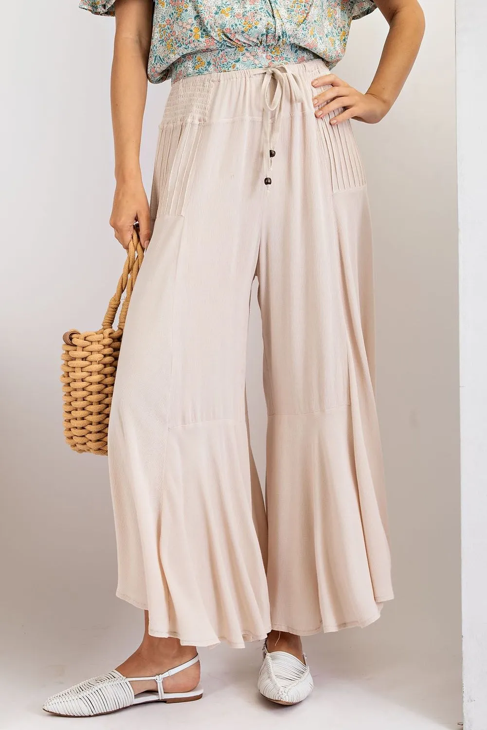 Fresh Air Rayon Gauze Ruffle Bottom Wide Leg Pants