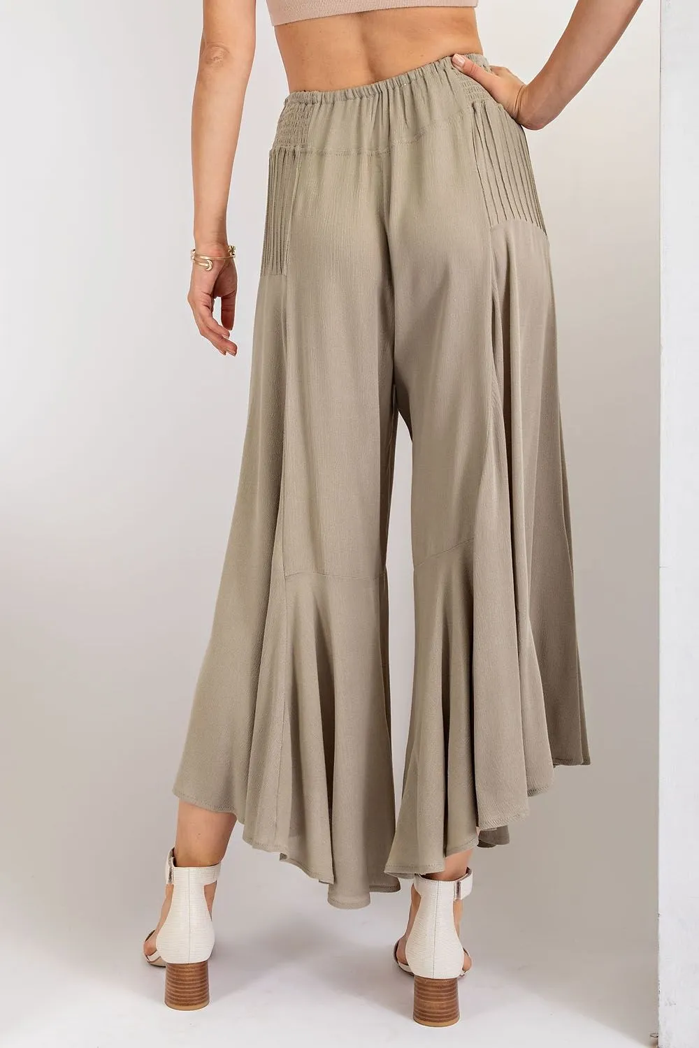 Fresh Air Rayon Gauze Ruffle Bottom Wide Leg Pants