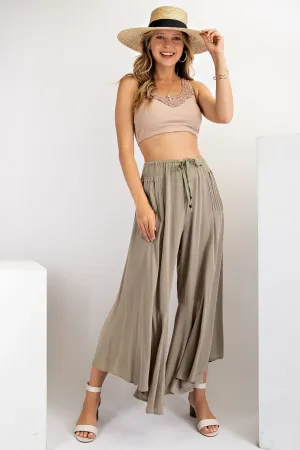 Fresh Air Rayon Gauze Ruffle Bottom Wide Leg Pants