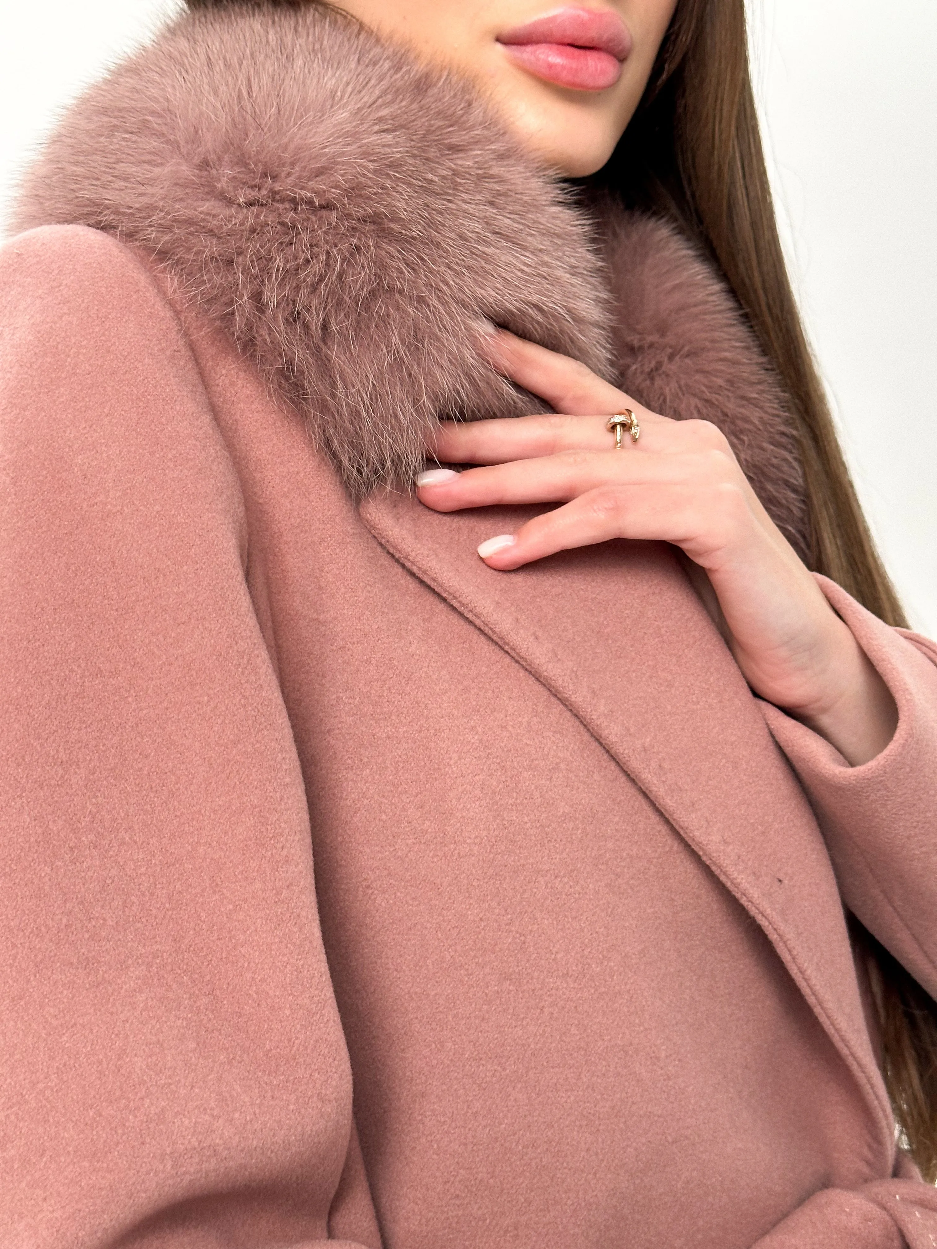 Genuine Polar Fox Tailored Cashmere Wool Coat