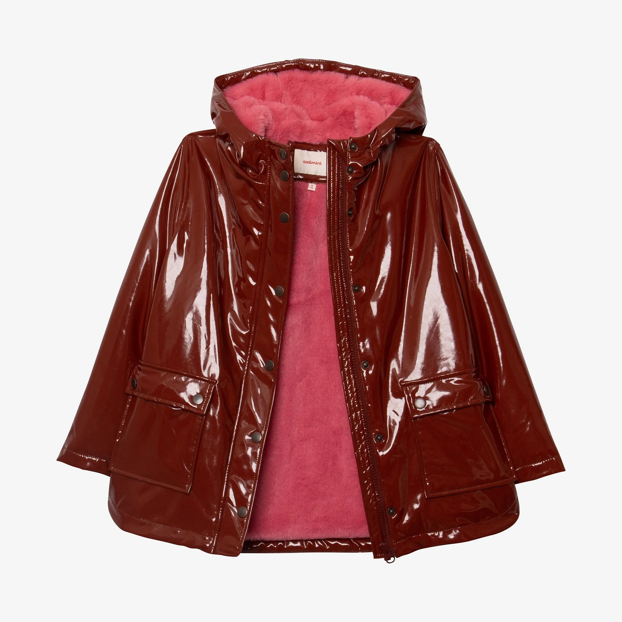 Girl burgundy waxed raincoat