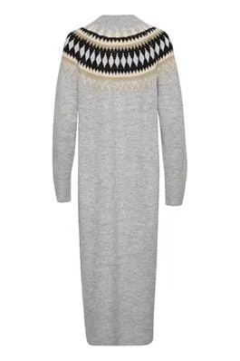 GREY AZTEC KNIT LONG CARDIGAN