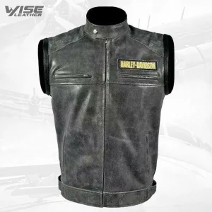 Harley Davidson Custom Sleeveless Men’s Cowhide Leather Motorcycle Jacket