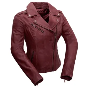 Harper Womens Moto Leather Jacket (Oxblood)