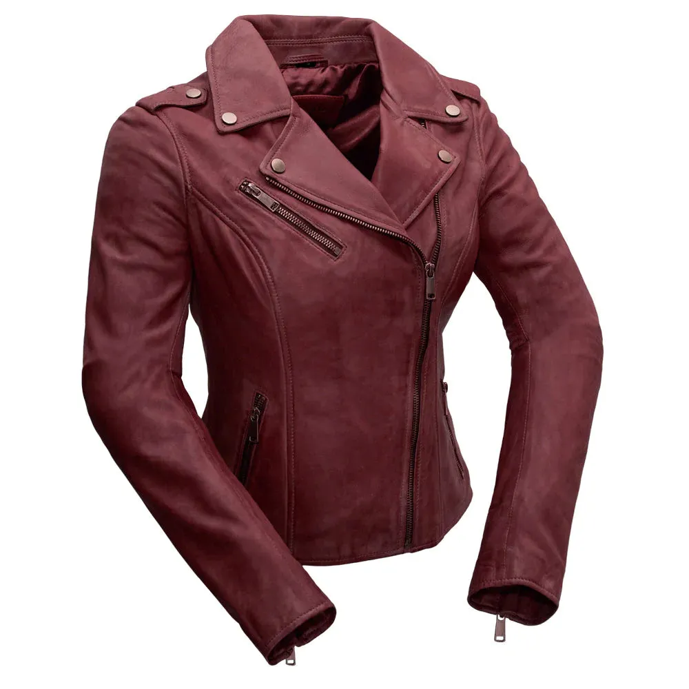 Harper Womens Moto Leather Jacket (Sangria)