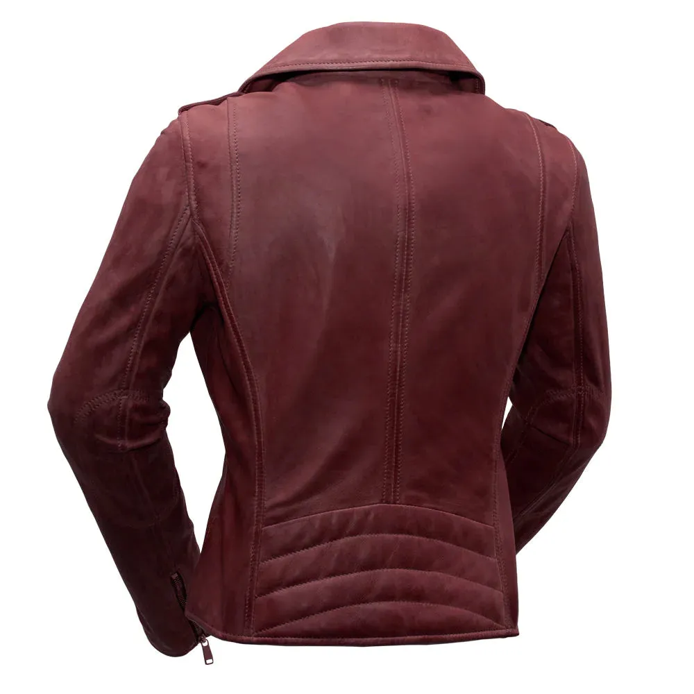 Harper Womens Moto Leather Jacket (Sangria)