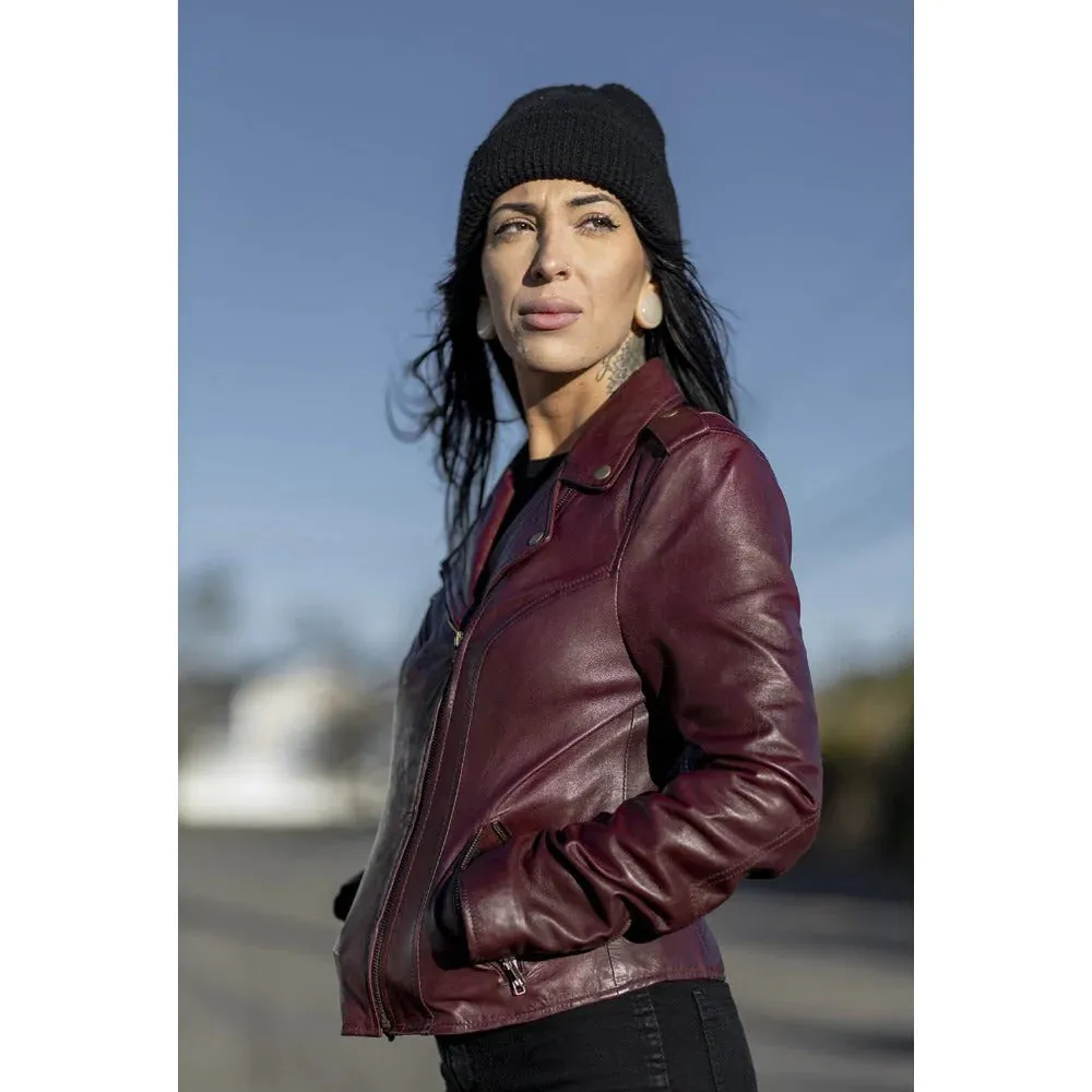 Harper Womens Moto Leather Jacket (Sangria)