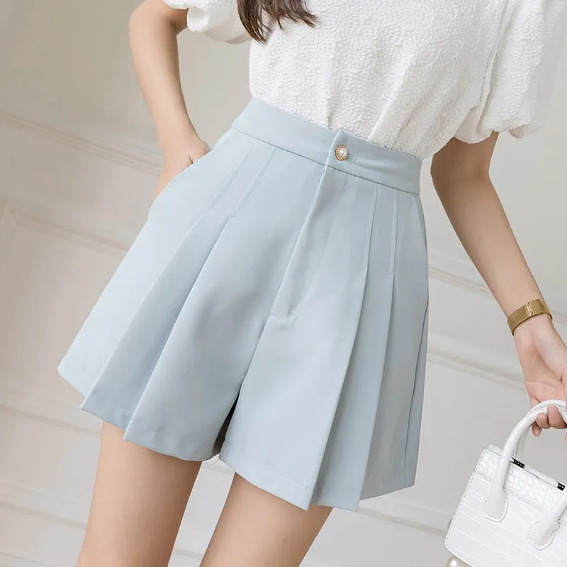 High Waist A-line Pleated Shorts