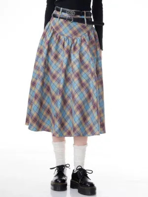 High waist plaid pleated half-body skirt【s0000006159】