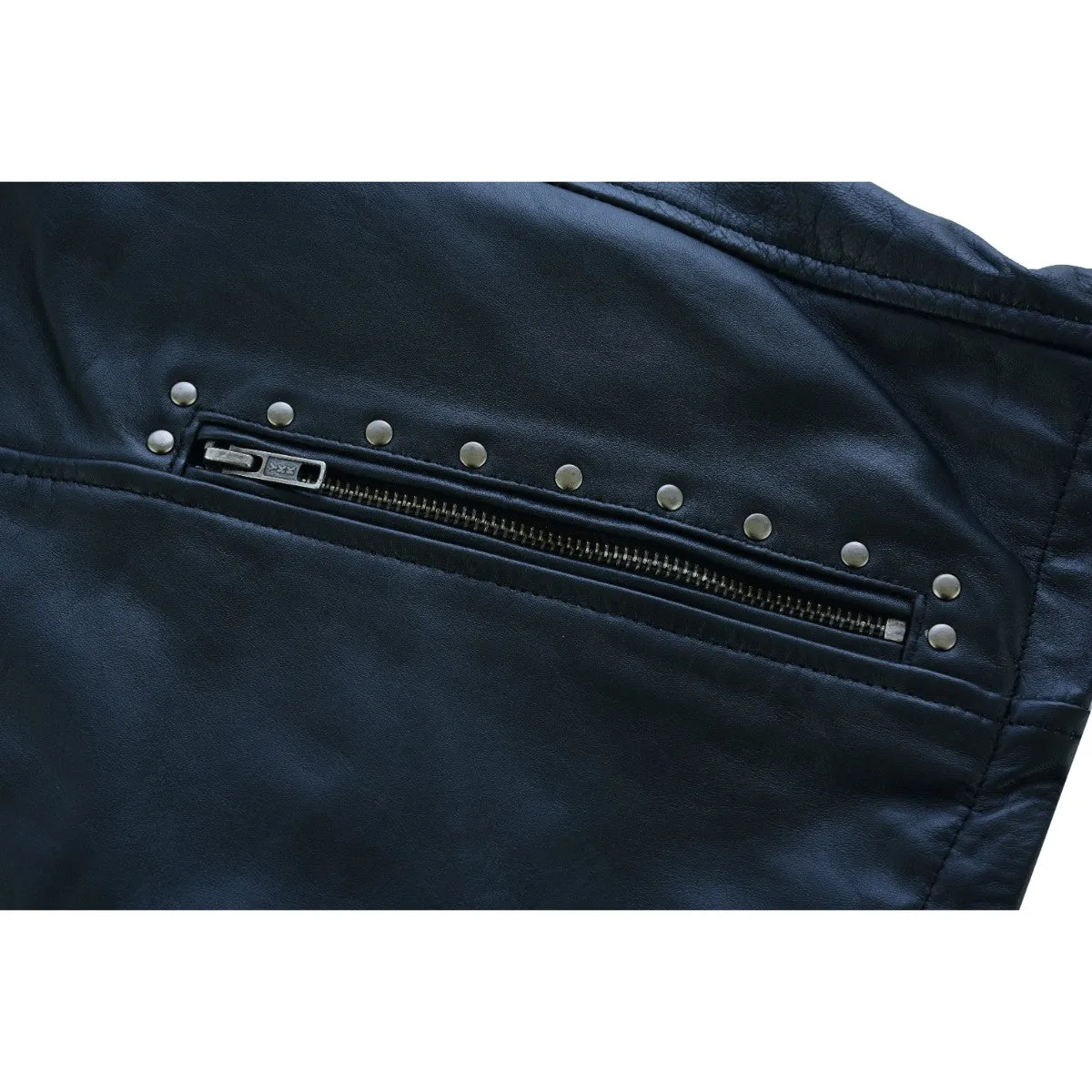 HML704B High Mileage Ladies Black Fringe and Rivet Leather Jacket