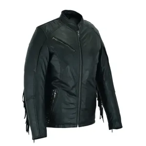 HML704B High Mileage Ladies Black Fringe and Rivet Leather Jacket