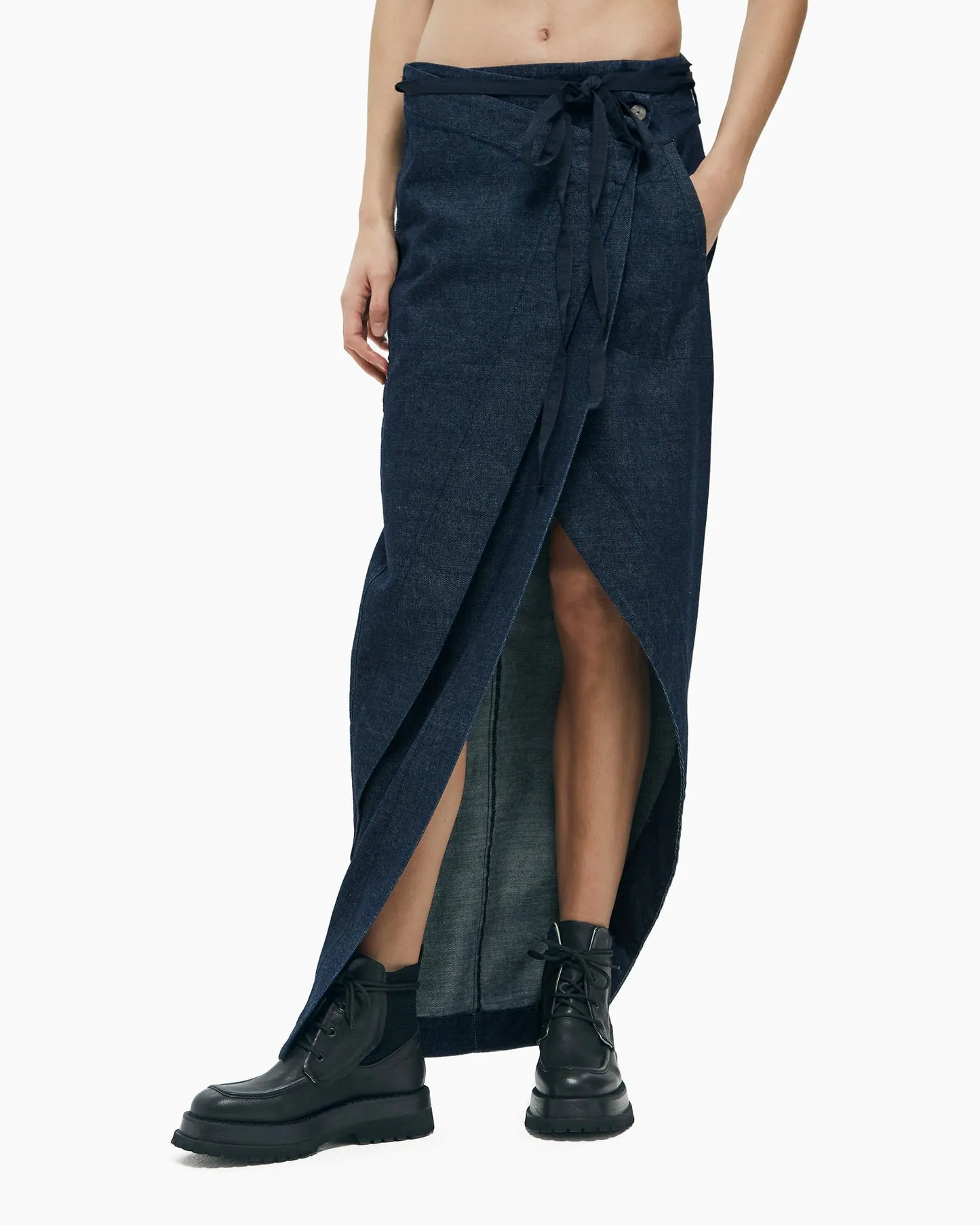 Long asymmetric denim skirt