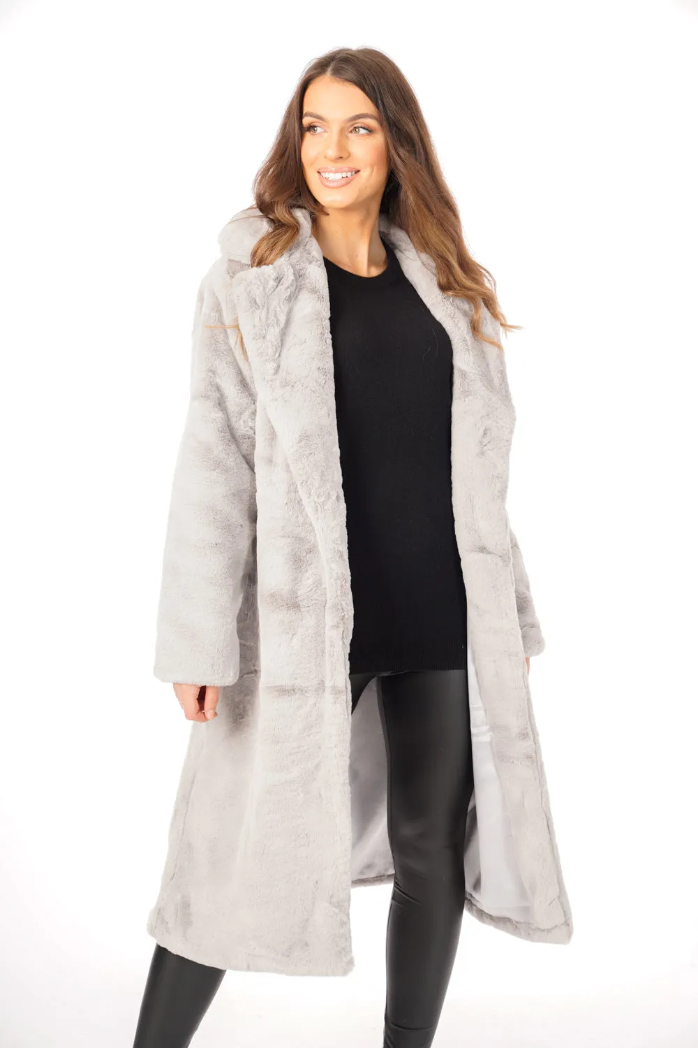 Longline Faux Fur Coat with Belt