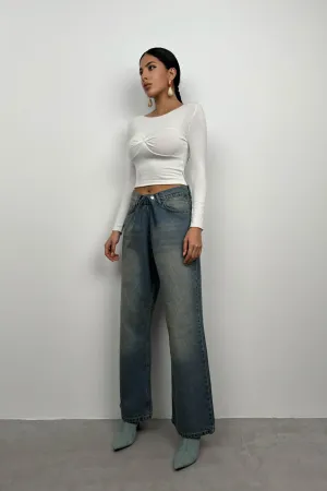 Low Waist Double Button Wide Leg Jeans