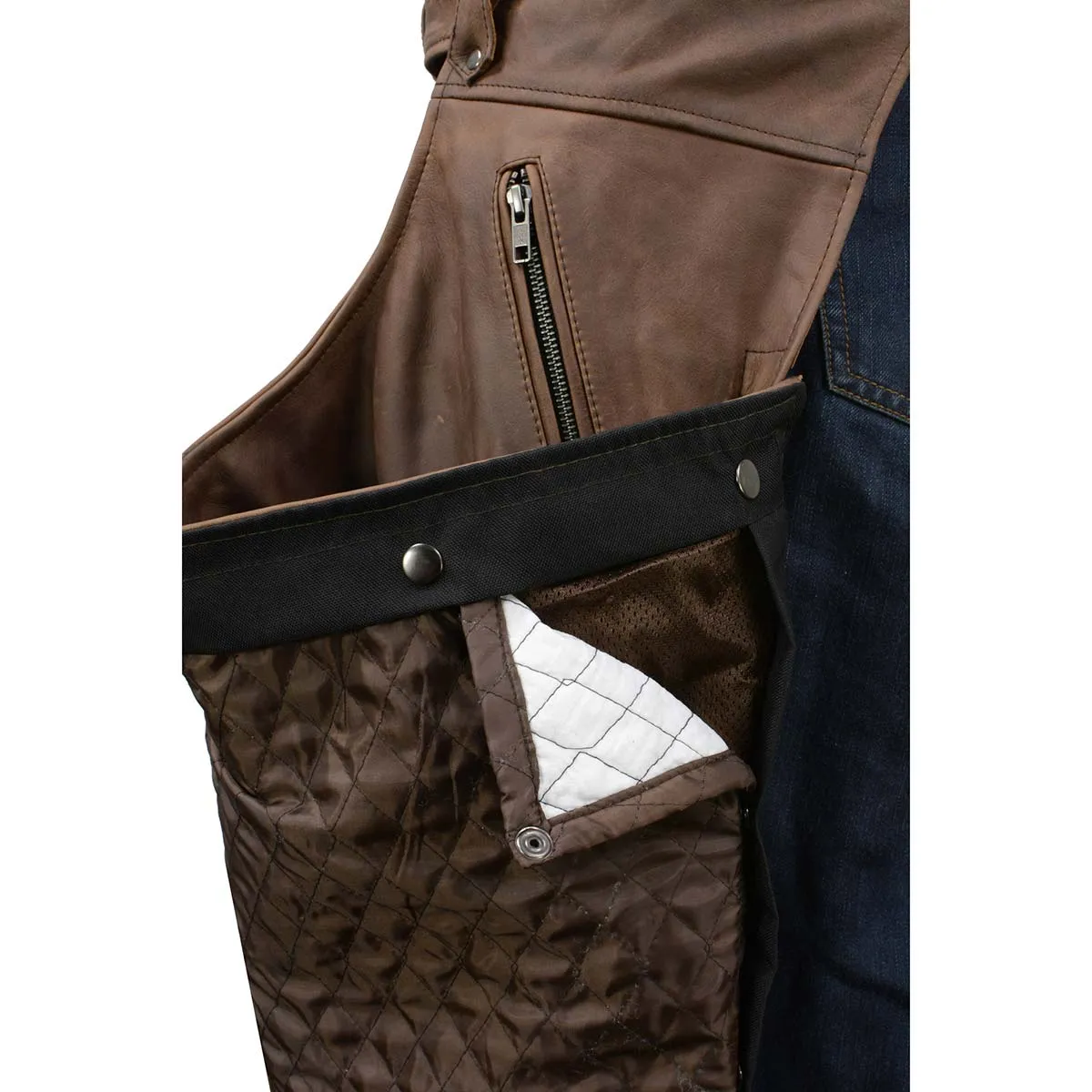 Milwaukee Leather Chaps for Men's Vintage Crazy Horse Brown Leather-