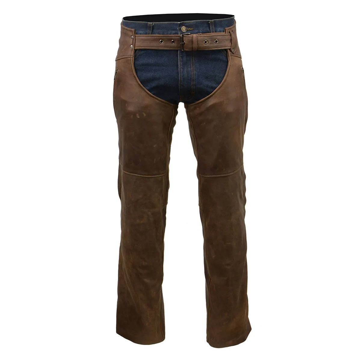 Milwaukee Leather Chaps for Men's Vintage Crazy Horse Brown Leather-