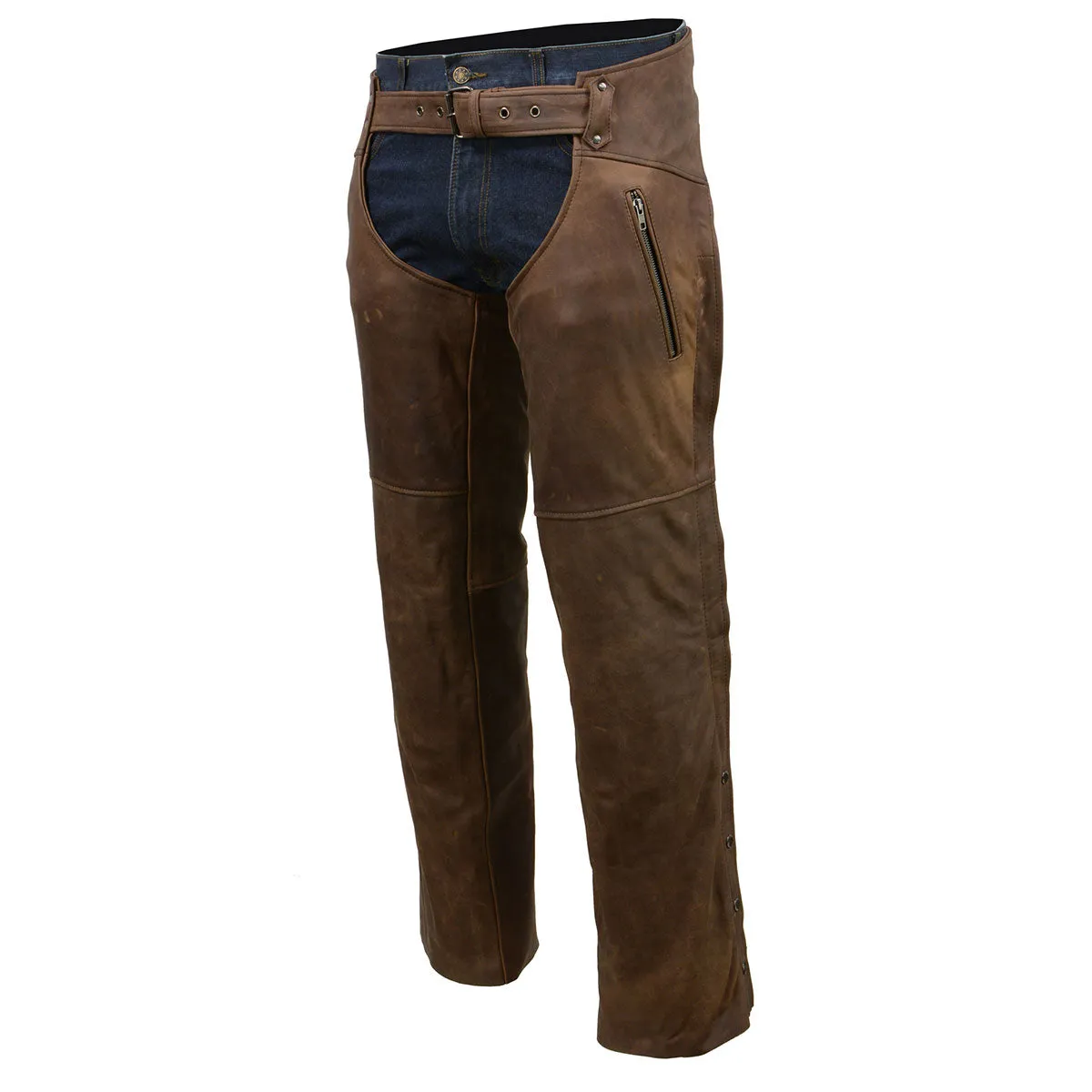 Milwaukee Leather Chaps for Men's Vintage Crazy Horse Brown Leather-