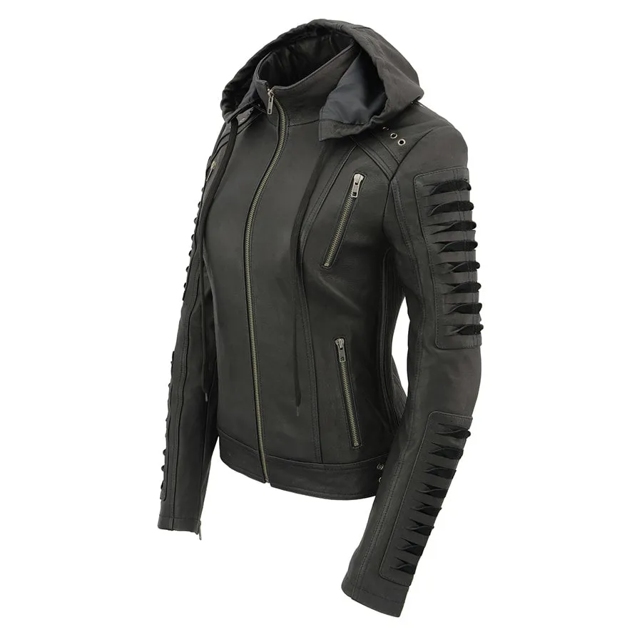 Milwaukee Leather SFL2865 Women's Black Scuba Style Fashion Casual Leather Jacket with Hoodie