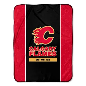 Personalized Calgary Flames Icon Baby Pixel Fleece Blanket