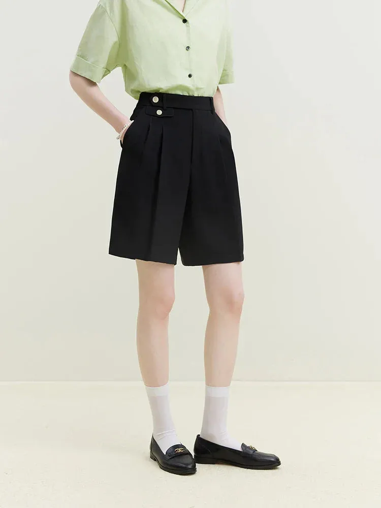 Pleated High Waist Suit Short for Office Lady