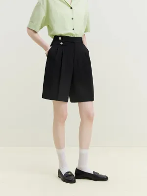 Pleated High Waist Suit Short for Office Lady