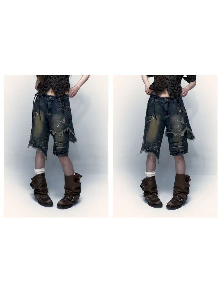 Punk street washed and worn wide-leg jeans【s0000008127】