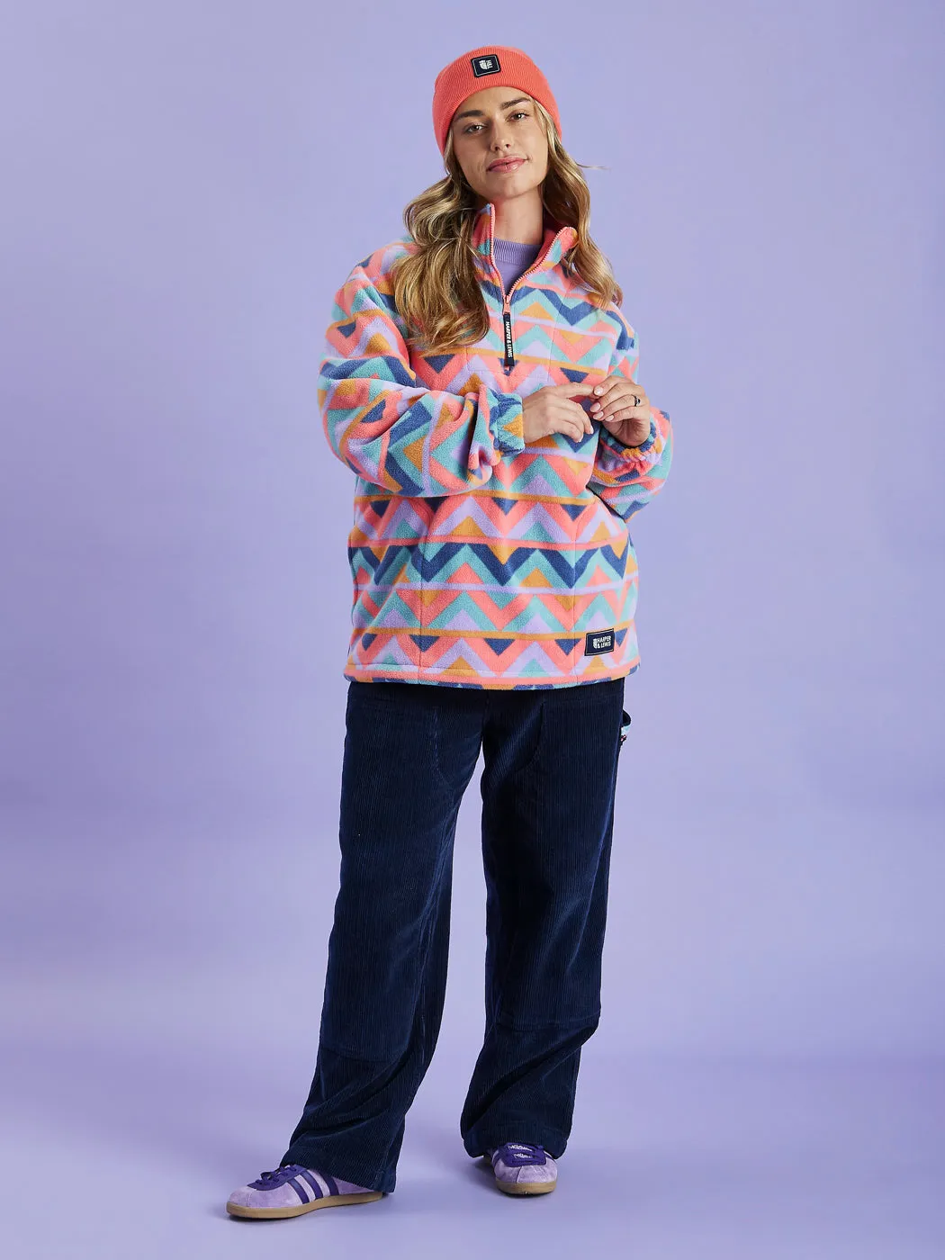 Coral & Airforce Retro Raver 1/4 Zip Fleece - Stylish and Comfortable Pullover Sweater