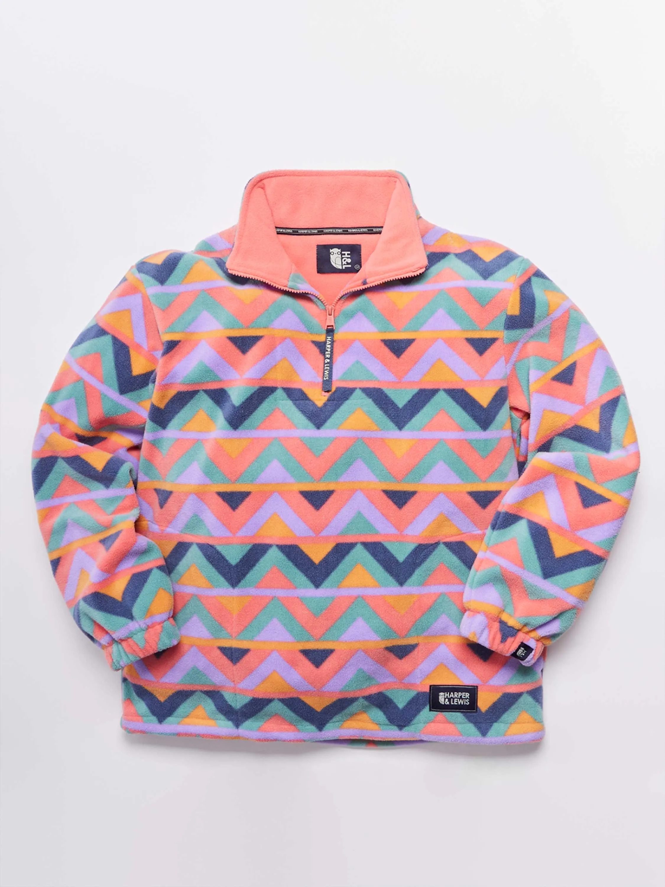 Coral & Airforce Retro Raver 1/4 Zip Fleece - Stylish and Comfortable Pullover Sweater