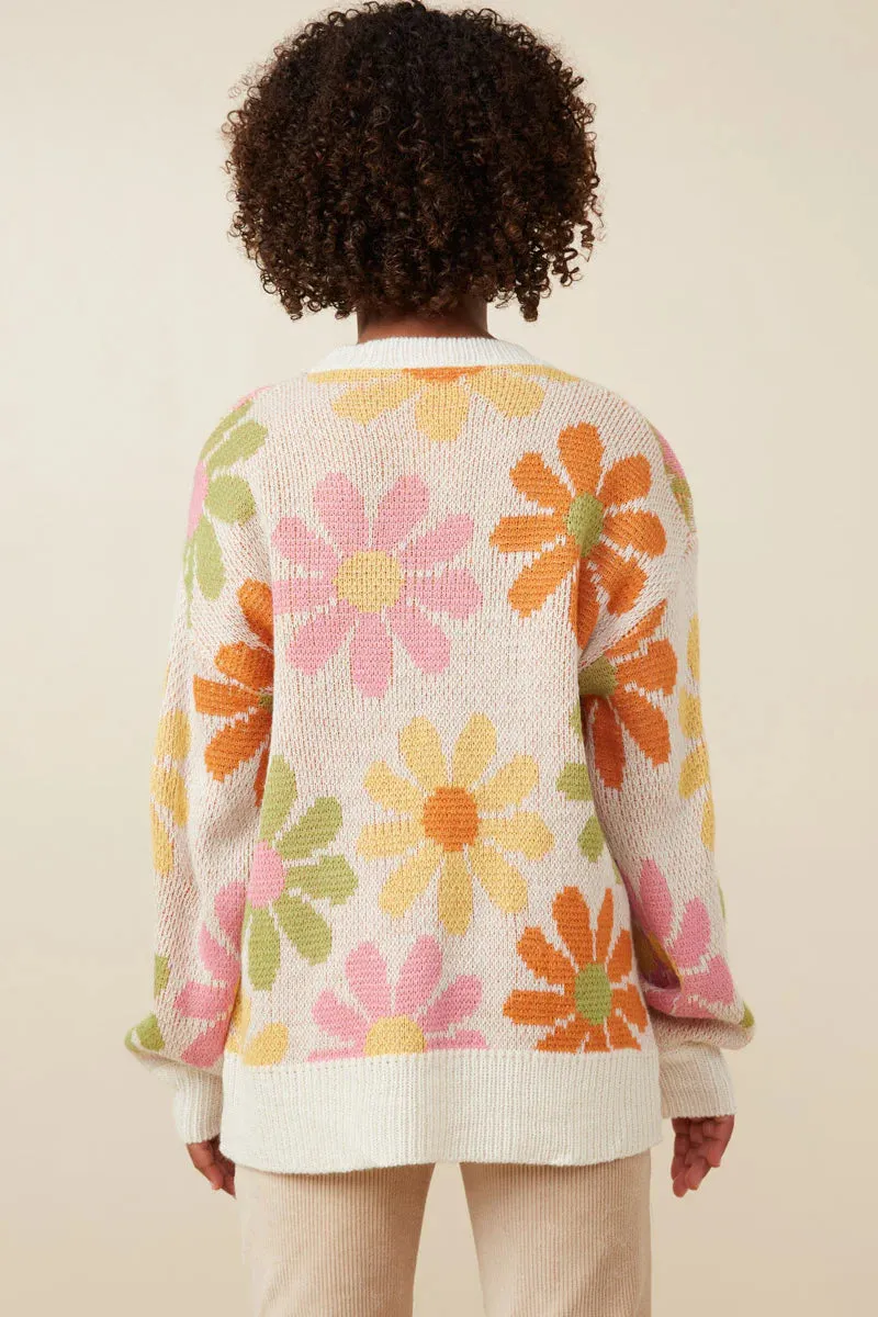 Retro Daisy Knit Pullover Sweater