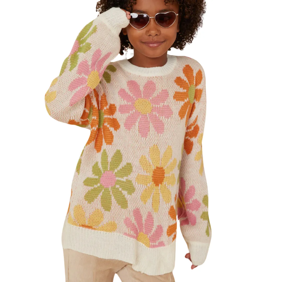 Retro Daisy Knit Pullover Sweater